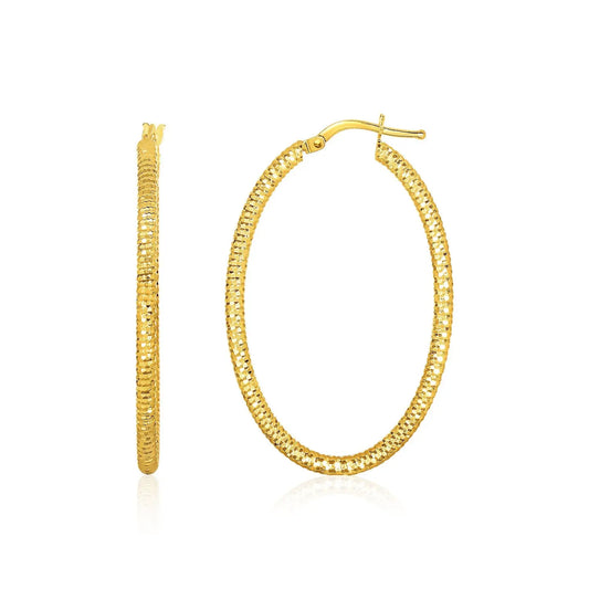 14k Yellow Gold Textured Oval Hoop Earrings(2x35mm) RCJ