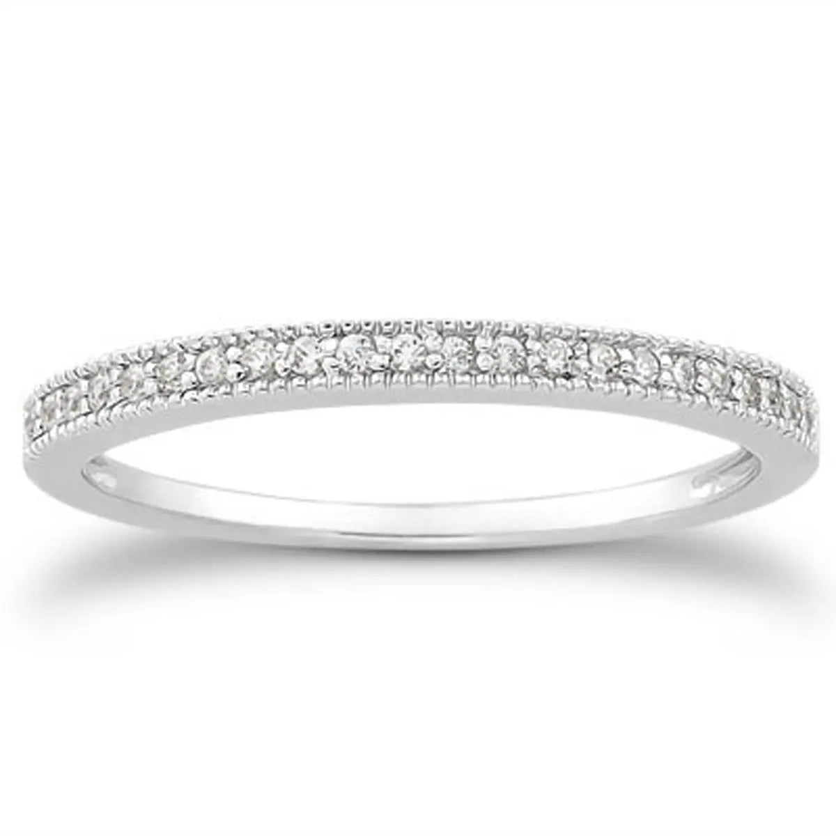 14k White Gold Diamond Micro Pave Diamond Milgrain Wedding Ring BandMonde Trend