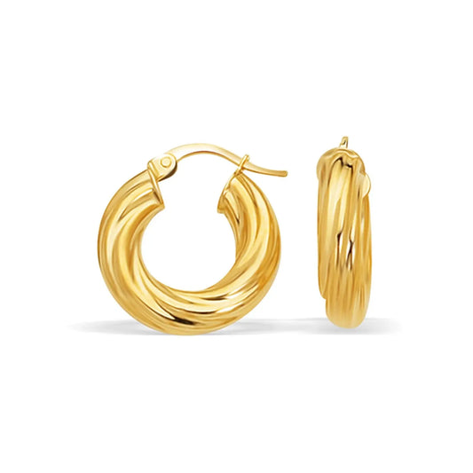 14k Yellow Gold Fancy Twist Hoop Earrings RCJ