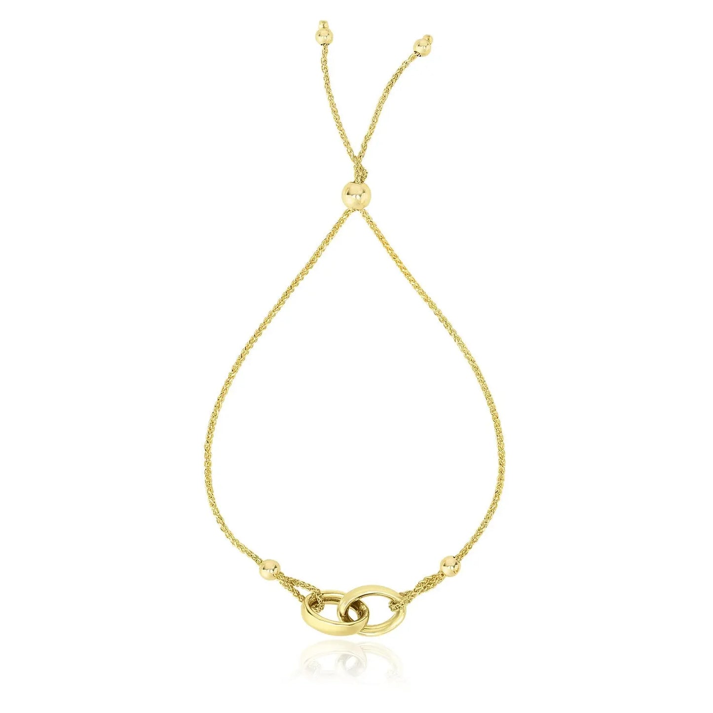 14k Yellow Gold Entwined Rings Adjustable Lariat Style Bracelet RCJ