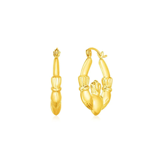 14K Yellow Gold Claddagh Symbol Hoop Earrings RCJ