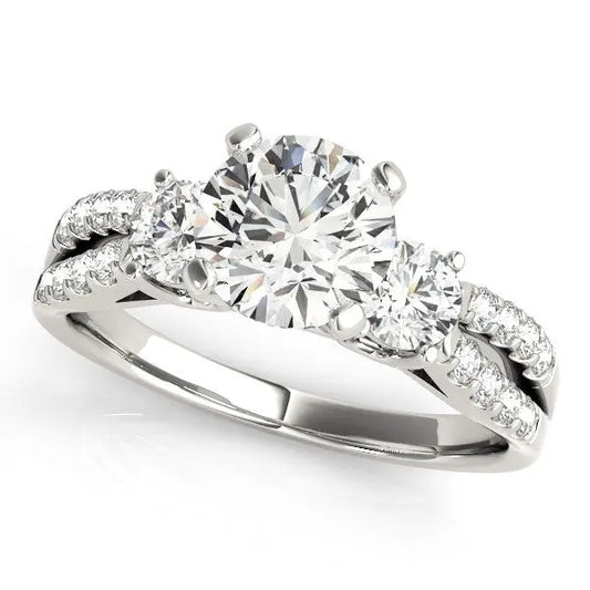 14k White Gold Split Shank 3 Stone Round Diamond Engagement Ring (2 cttw) RCJ