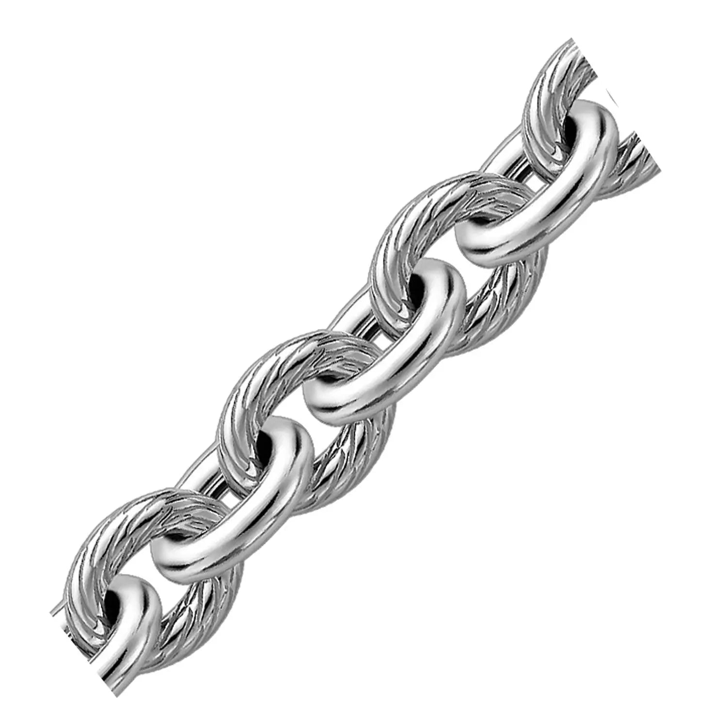 Sterling Silver Rhodium Plated Diamond Cut Cable Style Chain Bracelet  (12.70 mm) RCJ