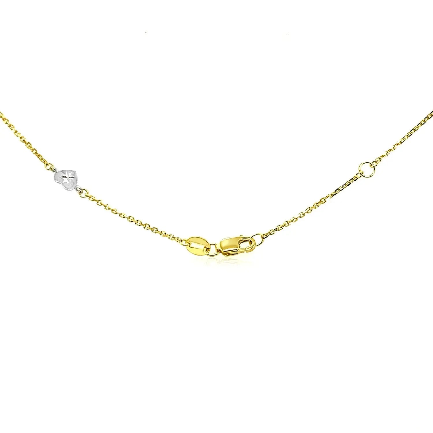 14k Two Tone Gold Anklet with Diamond Cut Heart Style StationsMonde Trend