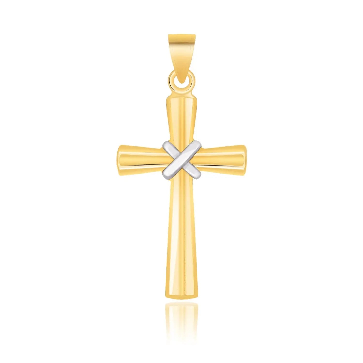 14k Two-Tone Gold Cross Pendant with a Center X DesignMonde Trend