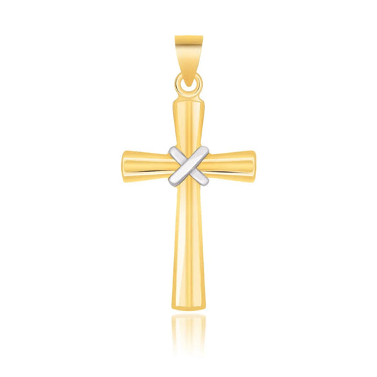 14k Two-Tone Gold Cross Pendant with a Center X DesignMonde Trend