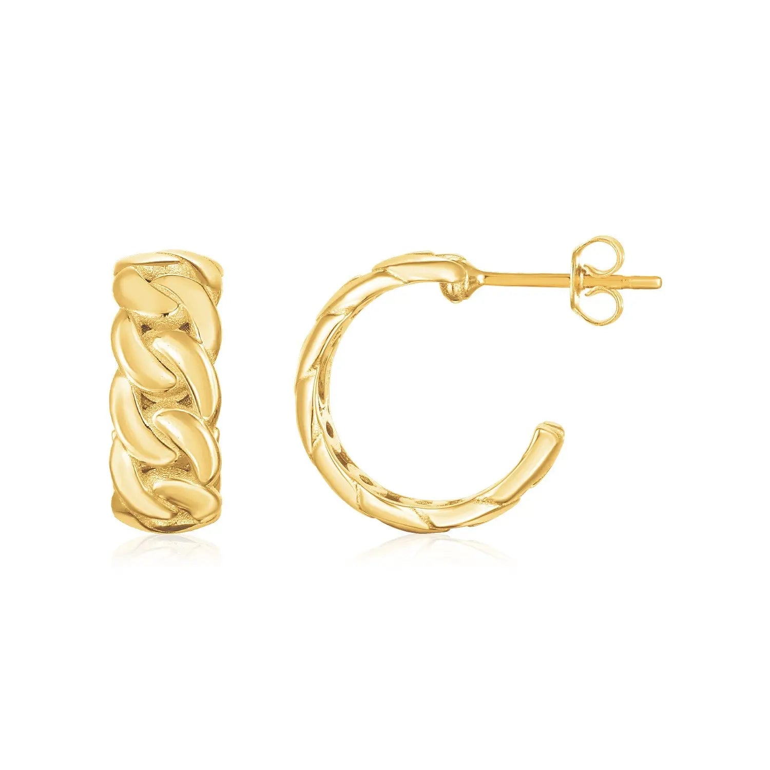 14k Yellow Gold Chunky Curb Chain Hoop Earrings RCJ