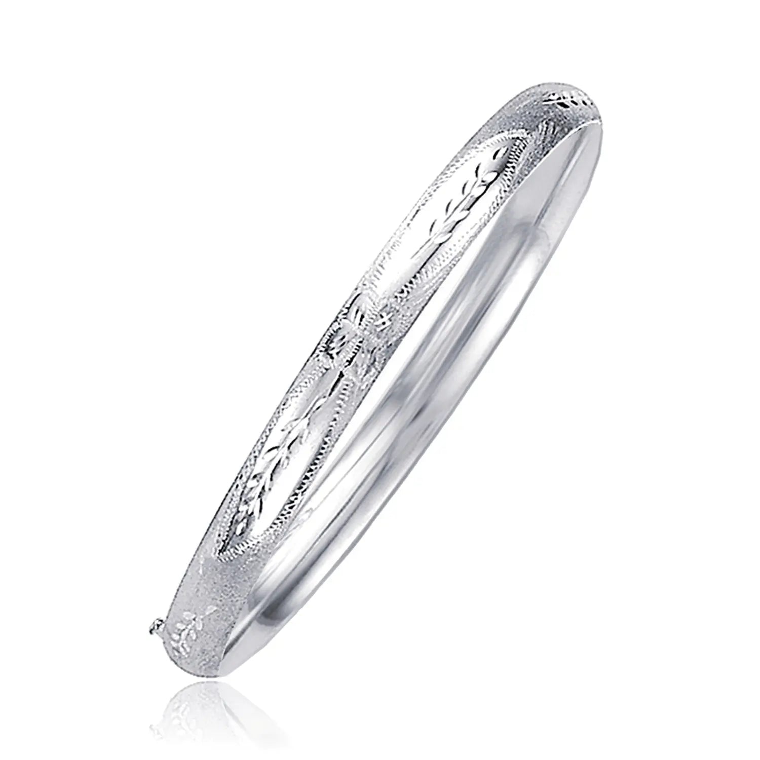 Classic Floral Carved Bangle in 14k White Gold (5.00 mm) RCJ