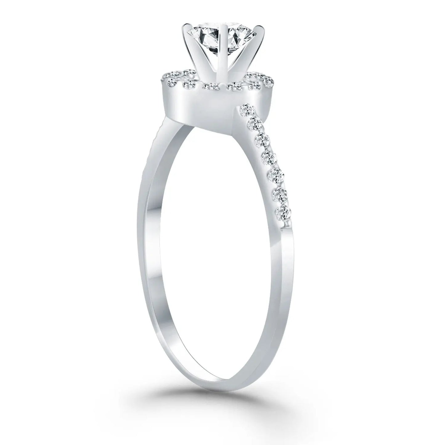 14k White Gold Diamond Halo Collar Engagement RingMonde Trend