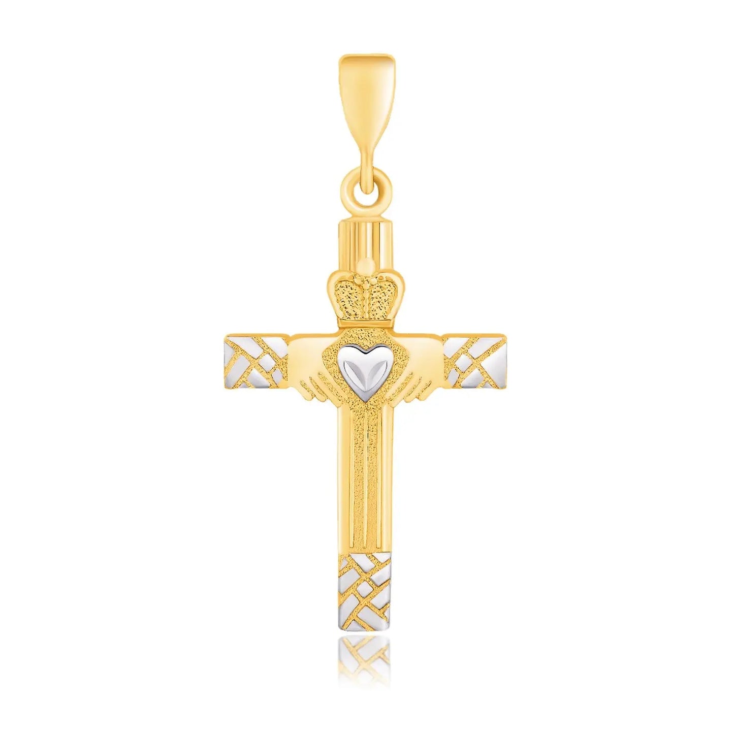 14k Two-Tone Gold Cross Pendant with a Claddagh MotifMonde Trend