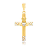 14k Two-Tone Gold Cross Pendant with a Claddagh MotifMonde Trend