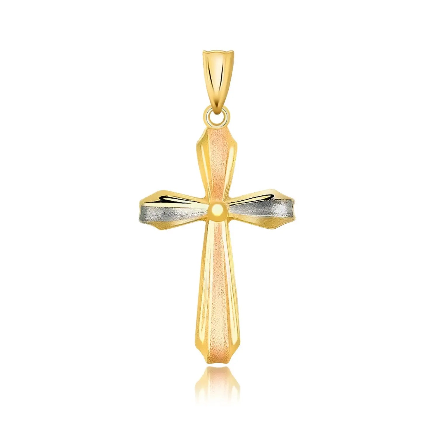 14k Tri Color Gold Cross Motif Pendant with Textured FinishMonde Trend