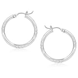 14k White Gold Diamond Cut Hoop Earrings (3x25mm)Monde Trend