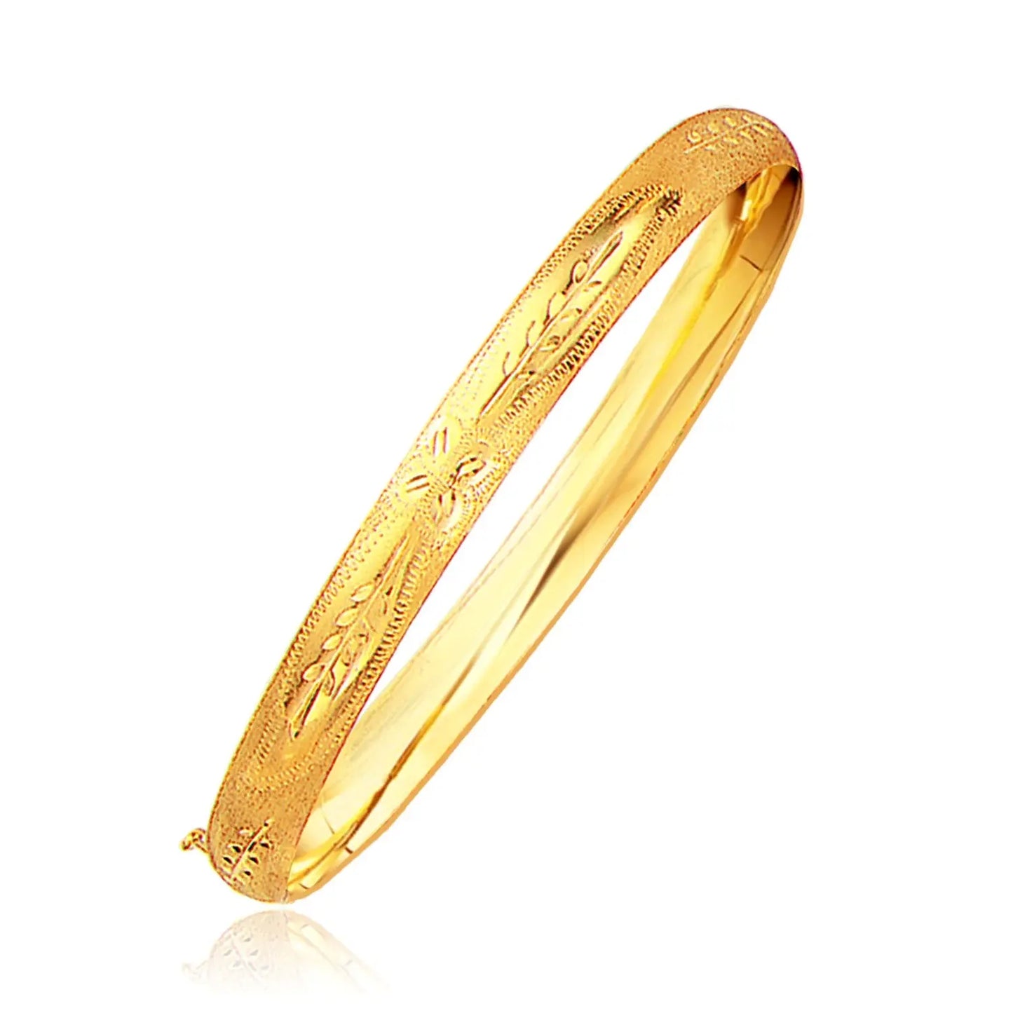 Classic Floral Carved Bangle in 14k Yellow Gold (6.00 mm) RCJ