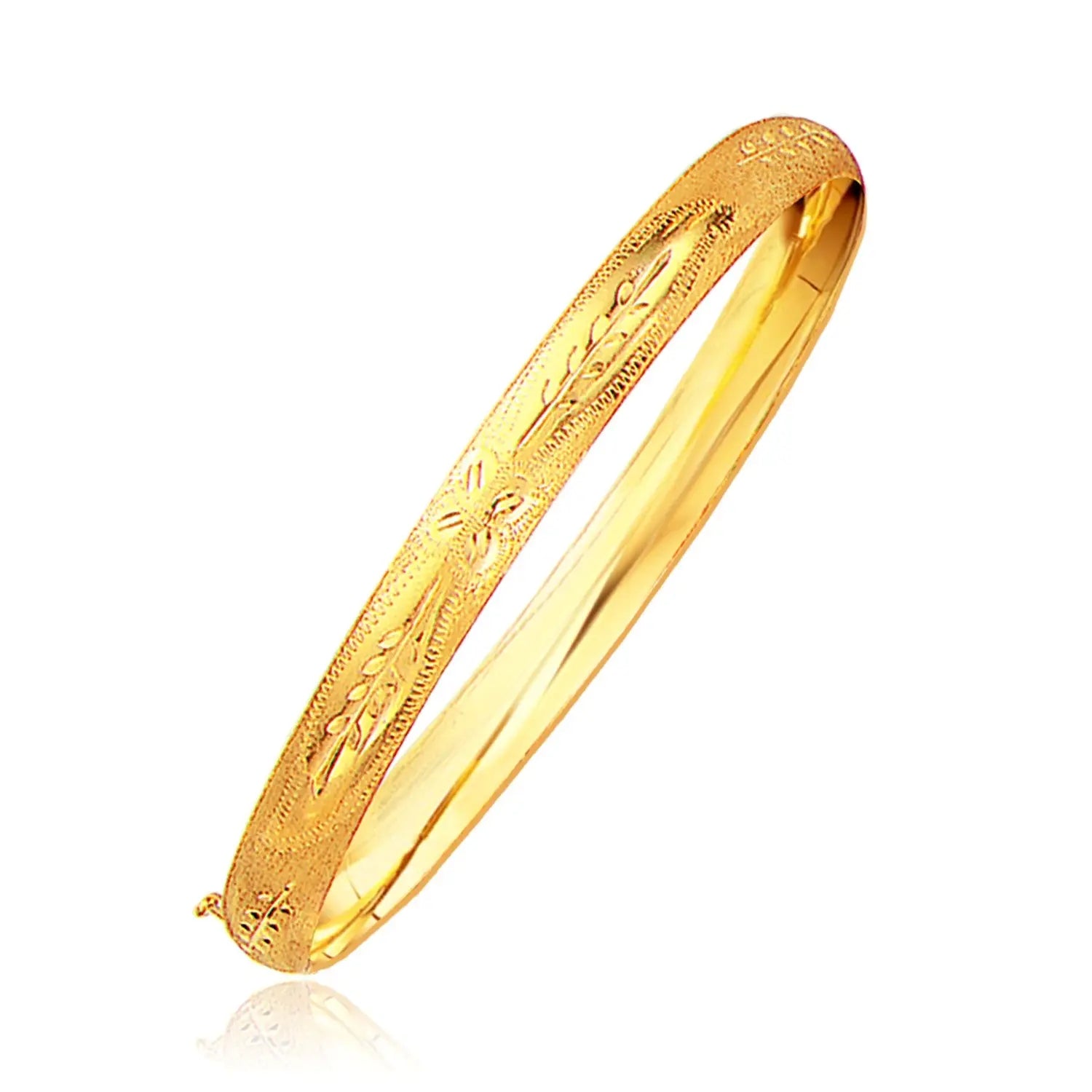 Classic Floral Carved Bangle in 14k Yellow Gold (6.00 mm) RCJ