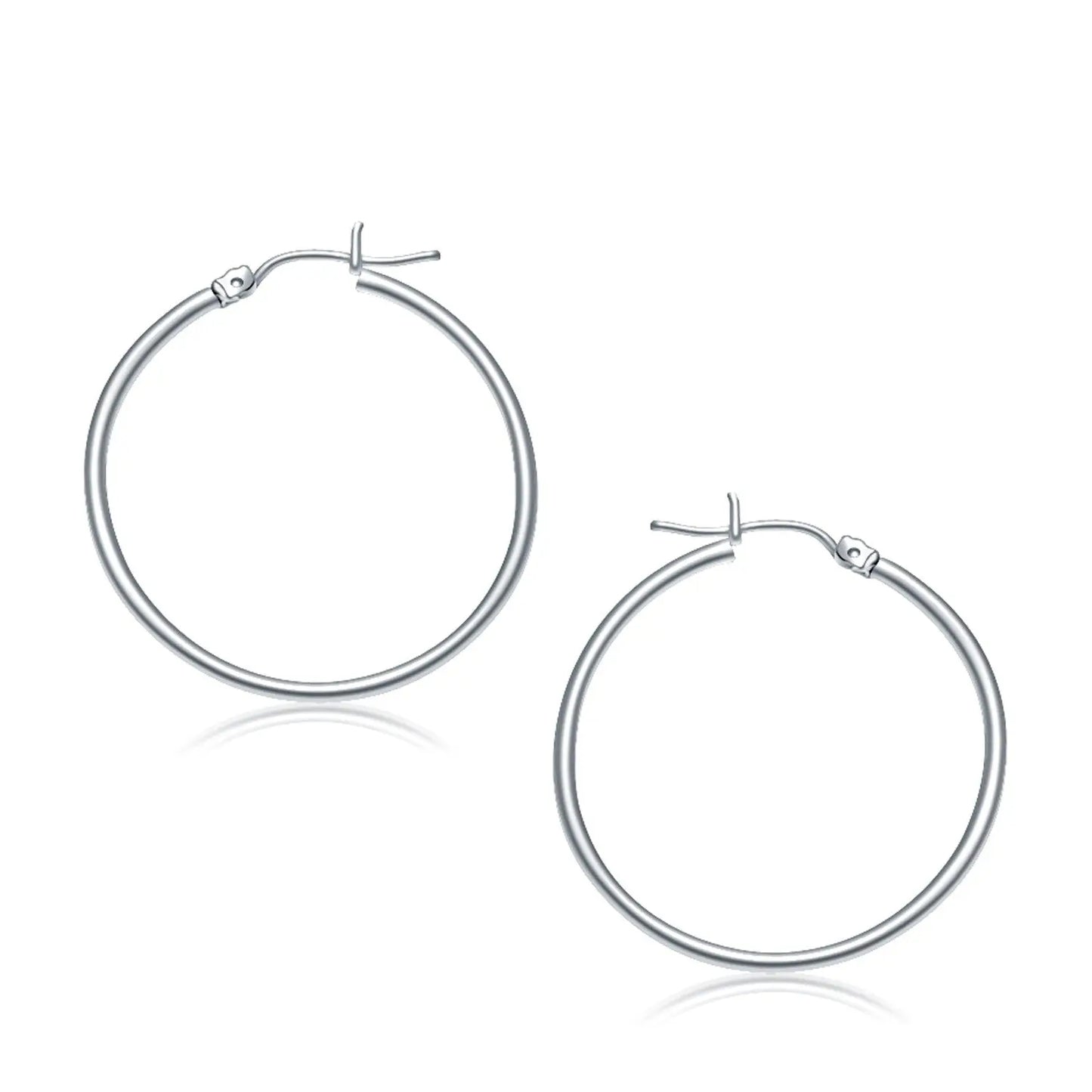 14k White Gold Polished Hoop Earrings (2x30mm) RCJ