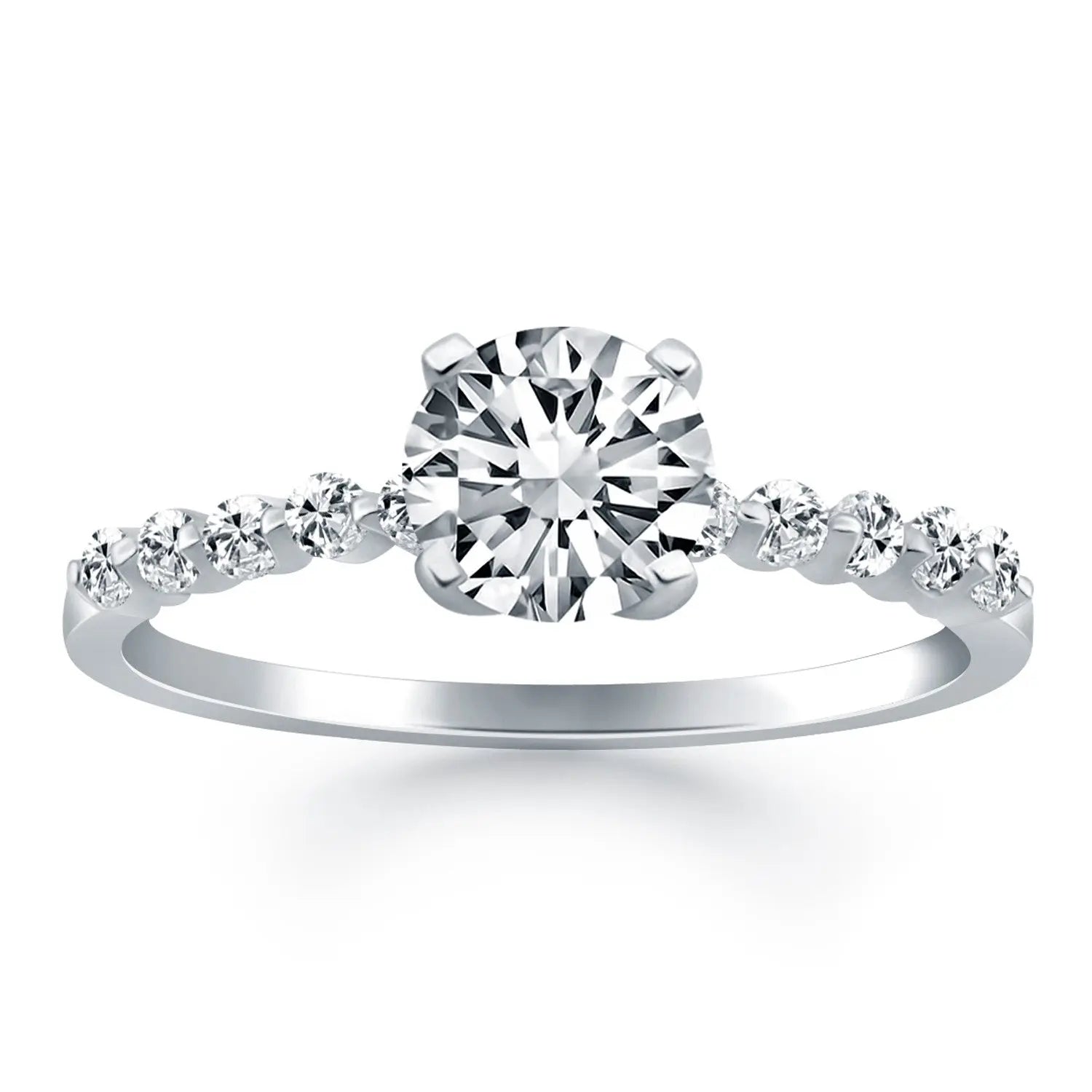 14k White Gold Diamond Engagement Ring with Shared Prong Diamond AccentsMonde Trend