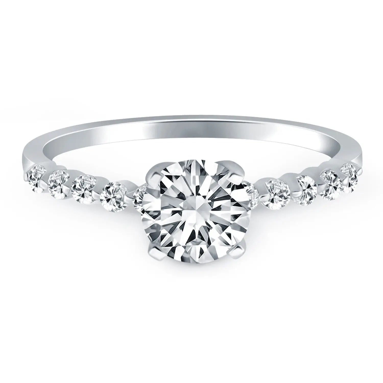 14k White Gold Diamond Engagement Ring with Shared Prong Diamond AccentsMonde Trend