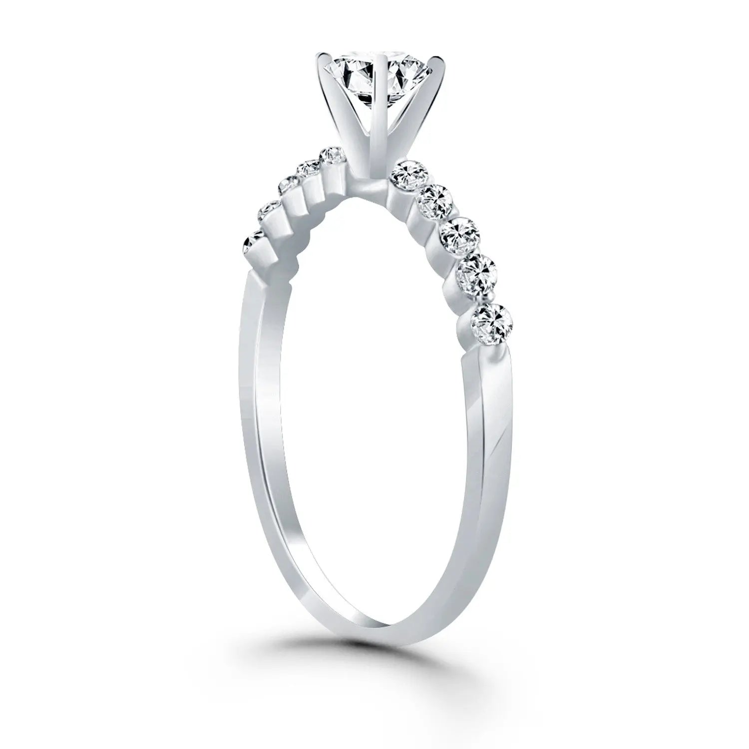 14k White Gold Diamond Engagement Ring with Shared Prong Diamond AccentsMonde Trend