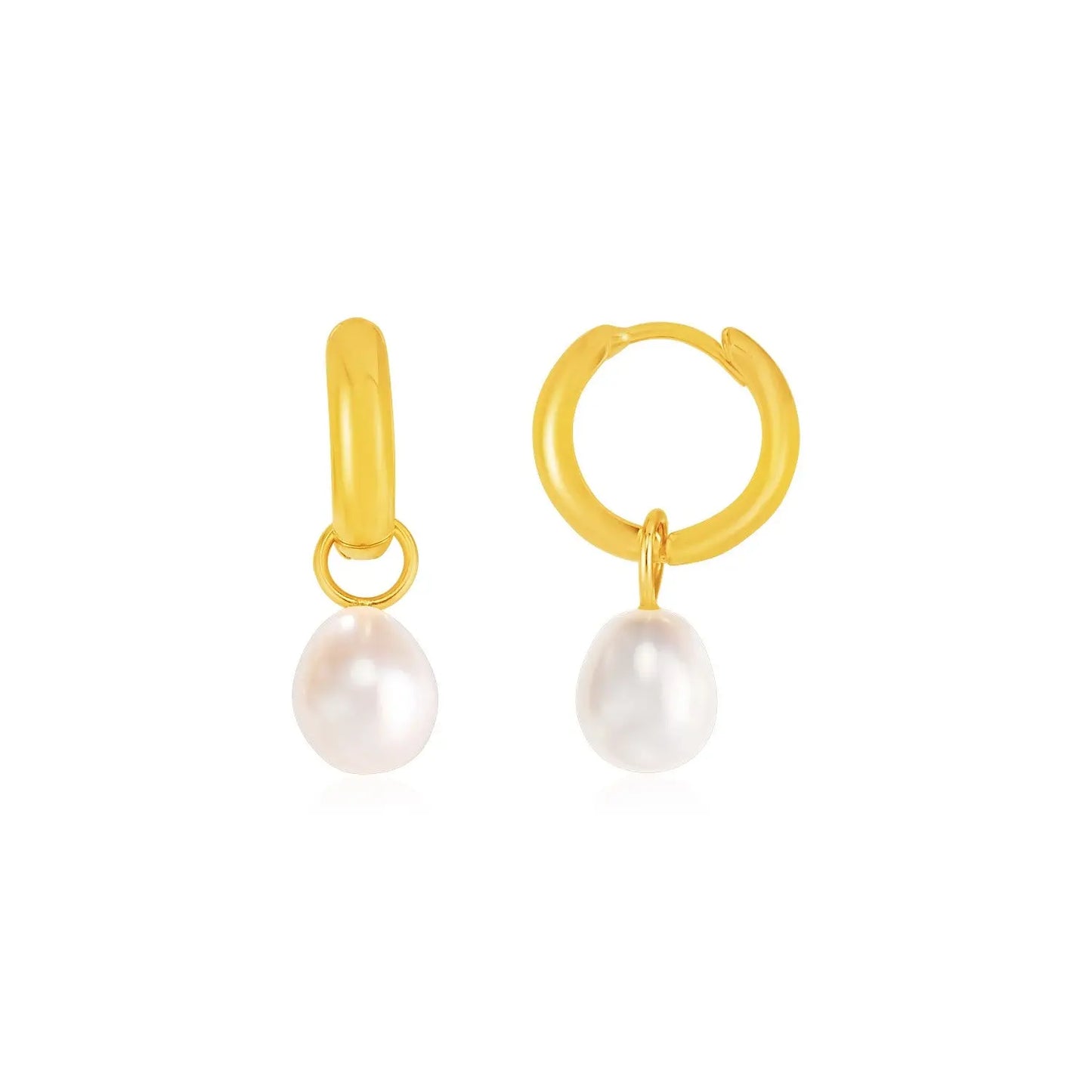 14k Yellow Gold Small Hoop Earrings with Pearls RCJ