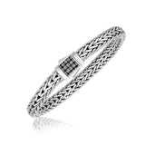 Sterling Silver Braided Style Mens Bracelet with Black Sapphire Accents (1.70 mm) RCJ