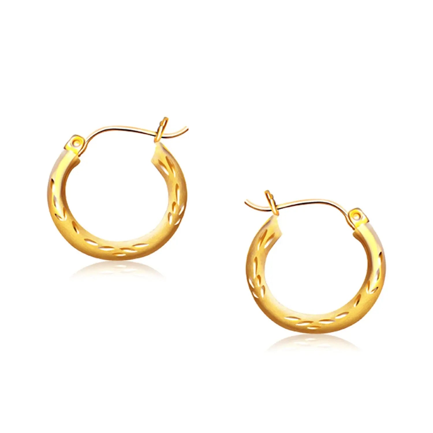 14k Yellow Gold Fancy Diamond Cut Hoop Earrings (3x15mm) RCJ