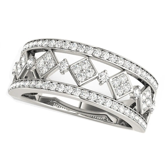 Diamond Studded Square Motif Ring in 14k White Gold (1/2 cttw) RCJ