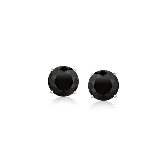 14k White Gold Stud Earrings with Black Faceted Cubic Zirconia(6mm) RCJ