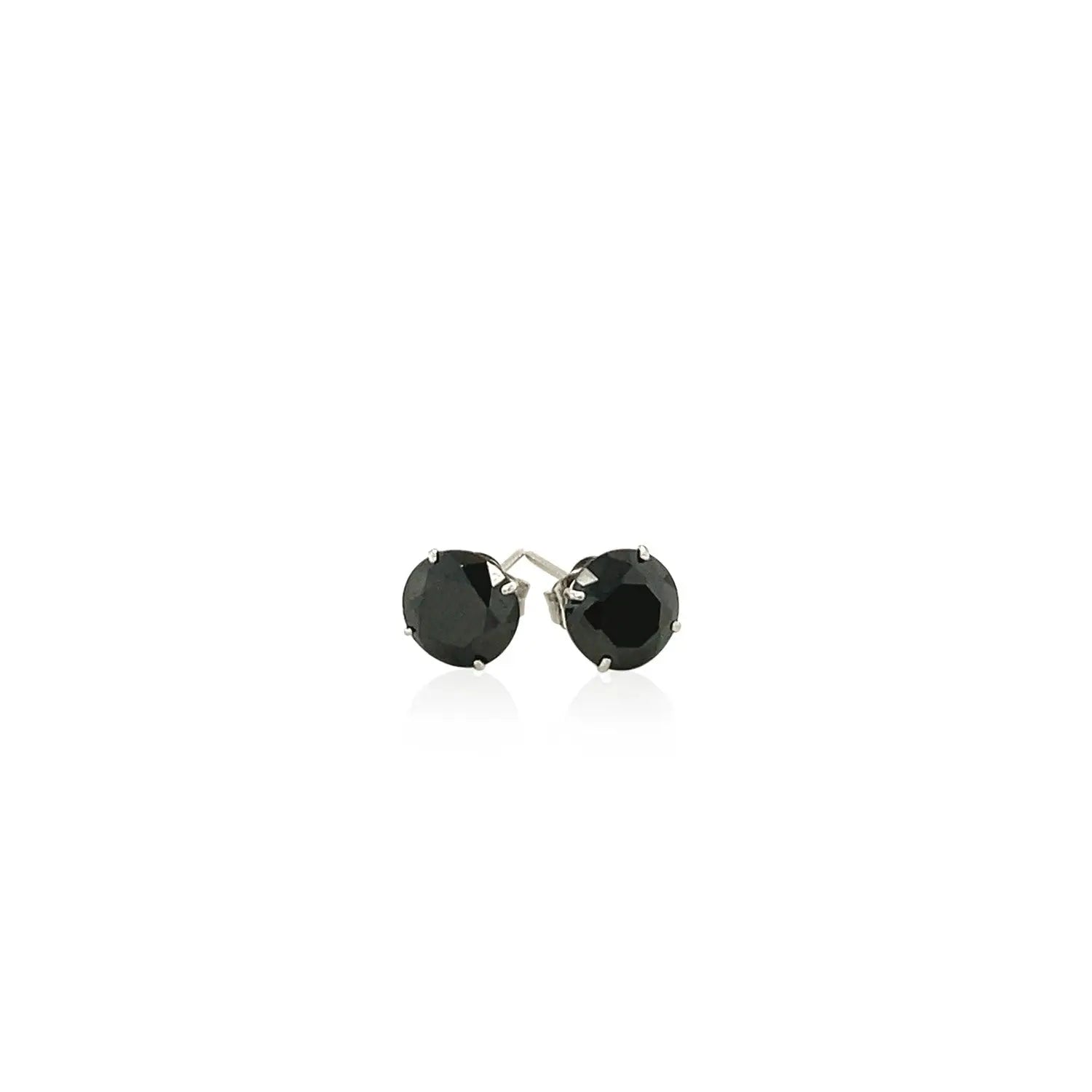 14k White Gold Stud Earrings with Black Faceted Cubic Zirconia(6mm) RCJ