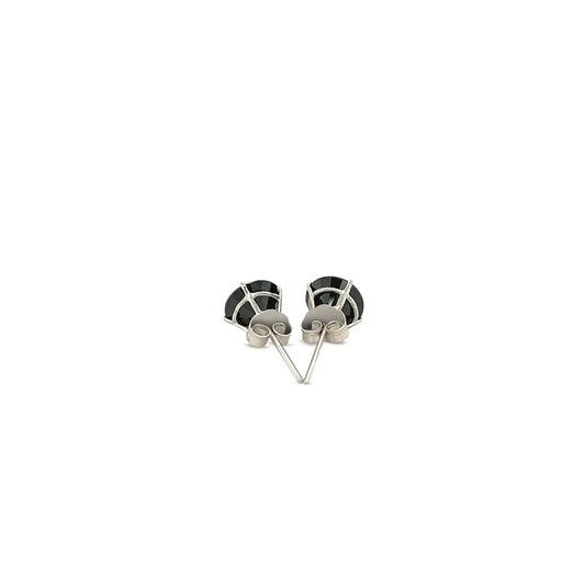 14k White Gold Stud Earrings with Black Faceted Cubic Zirconia(6mm) RCJ