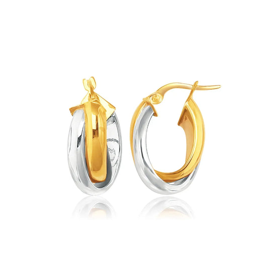 14k Two-Tone Gold Double Row Intertwined Oval Hoop EarringsMonde Trend