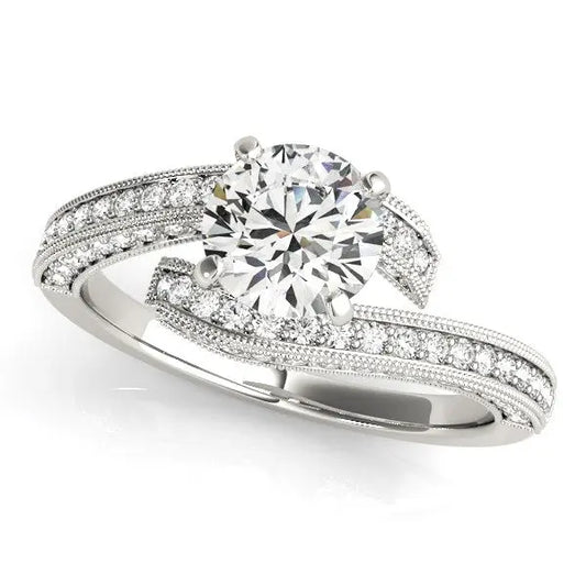 14k White Gold Round Diamond Bypass Style Engagement Ring (1 1/2 cttw) RCJ