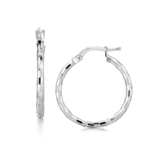 Sterling Silver Diamond Cut Hoop Earrings with Rhodium Plating (2x20mm) RCJ