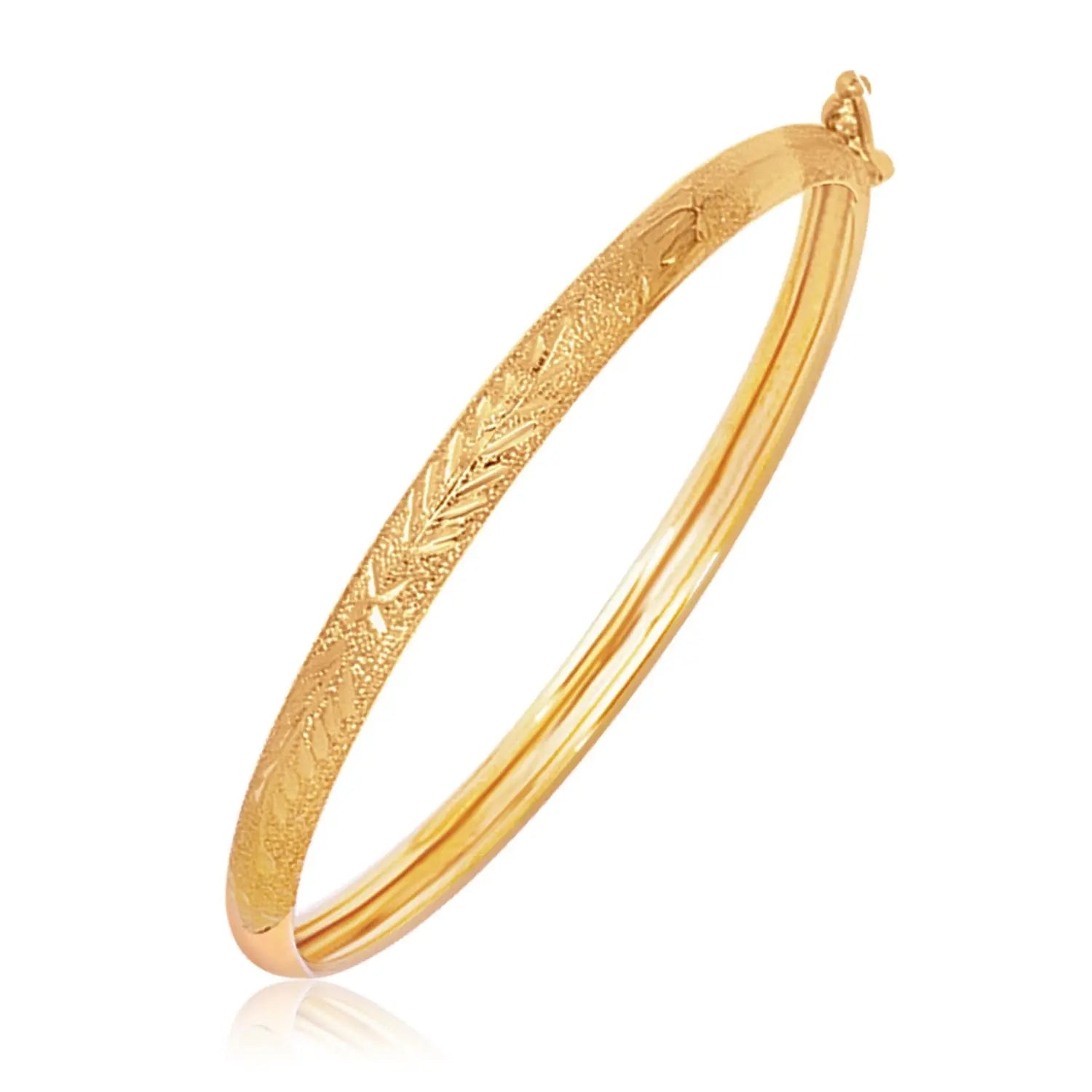 14k Yellow Gold Diamond Cut Motif Dome Style Childrens Bangle (5.50 mm) RCJ