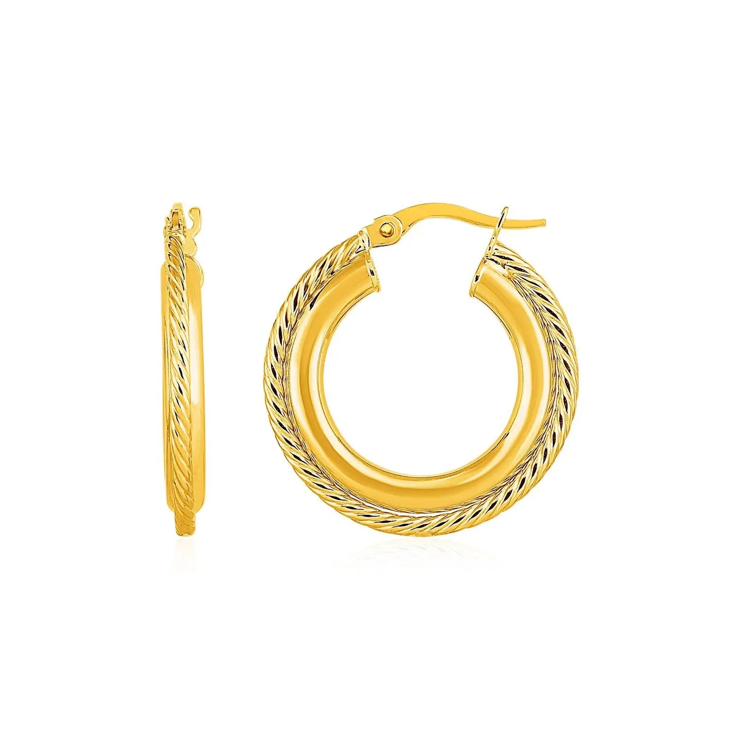 Rope Texture Hoop Earrings in 14k Yellow Gold(4x15mm) RCJ