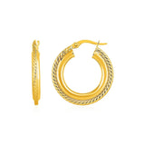 Rope Texture Hoop Earrings in 14k Yellow Gold(4x15mm) RCJ