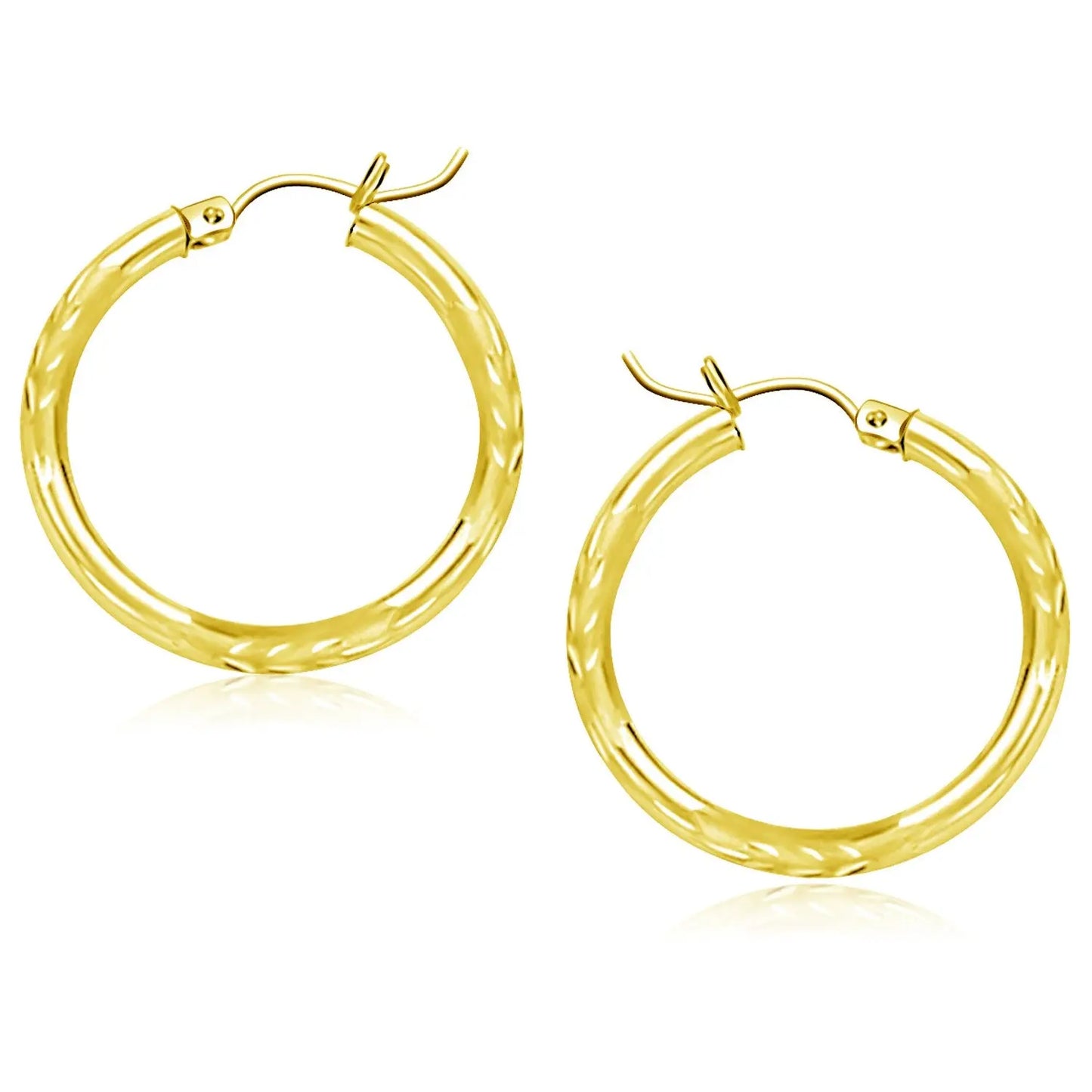 14k Yellow Gold Diamond Cut Hoop Earrings (3x25mm) RCJ