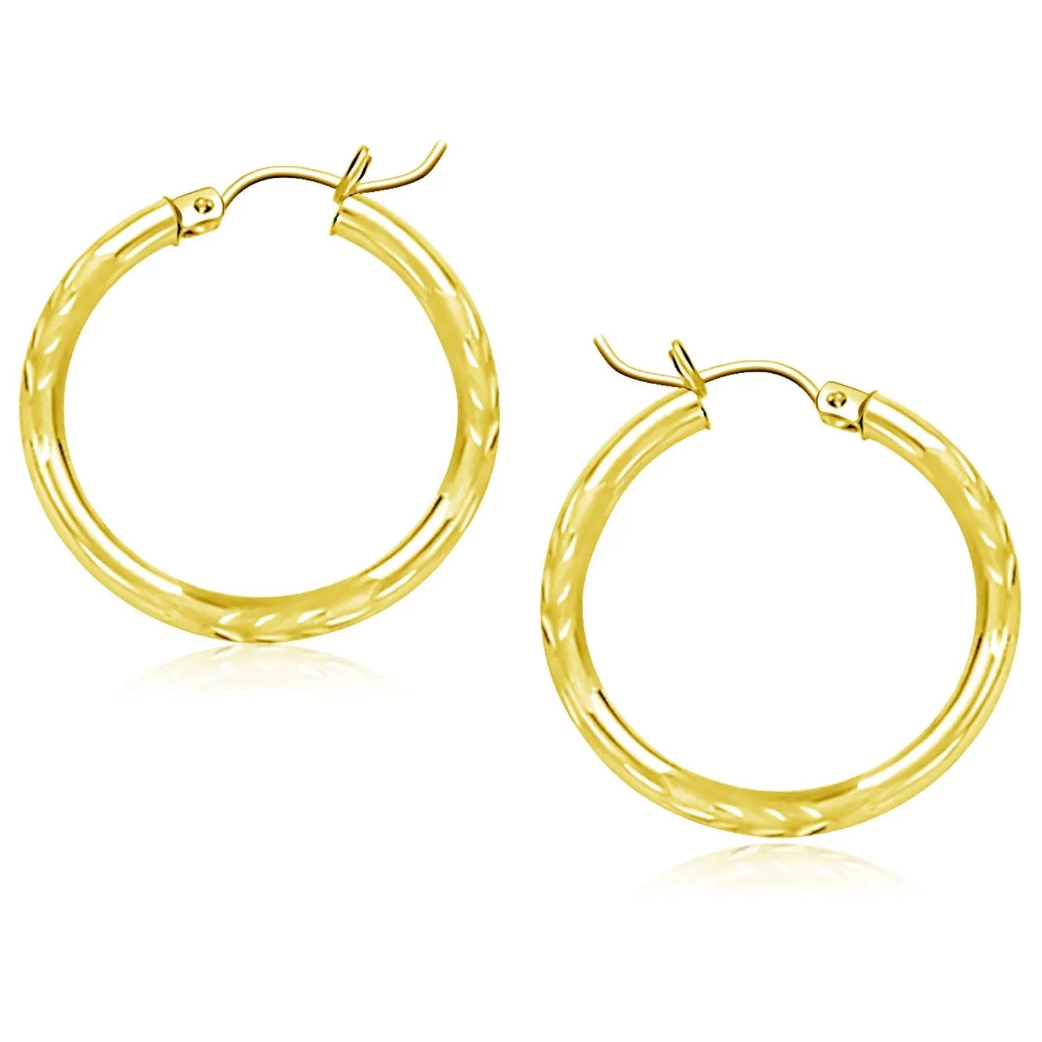 14k Yellow Gold Diamond Cut Hoop Earrings (3x25mm) RCJ