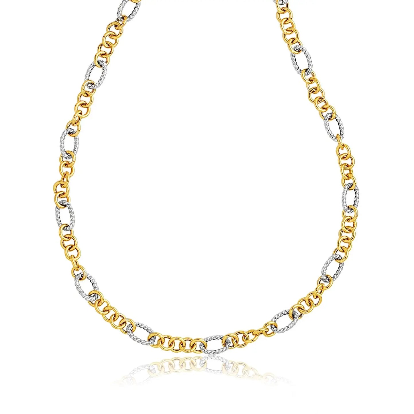 14k Two-Tone Round and Cable Style Link NecklaceMonde Trend