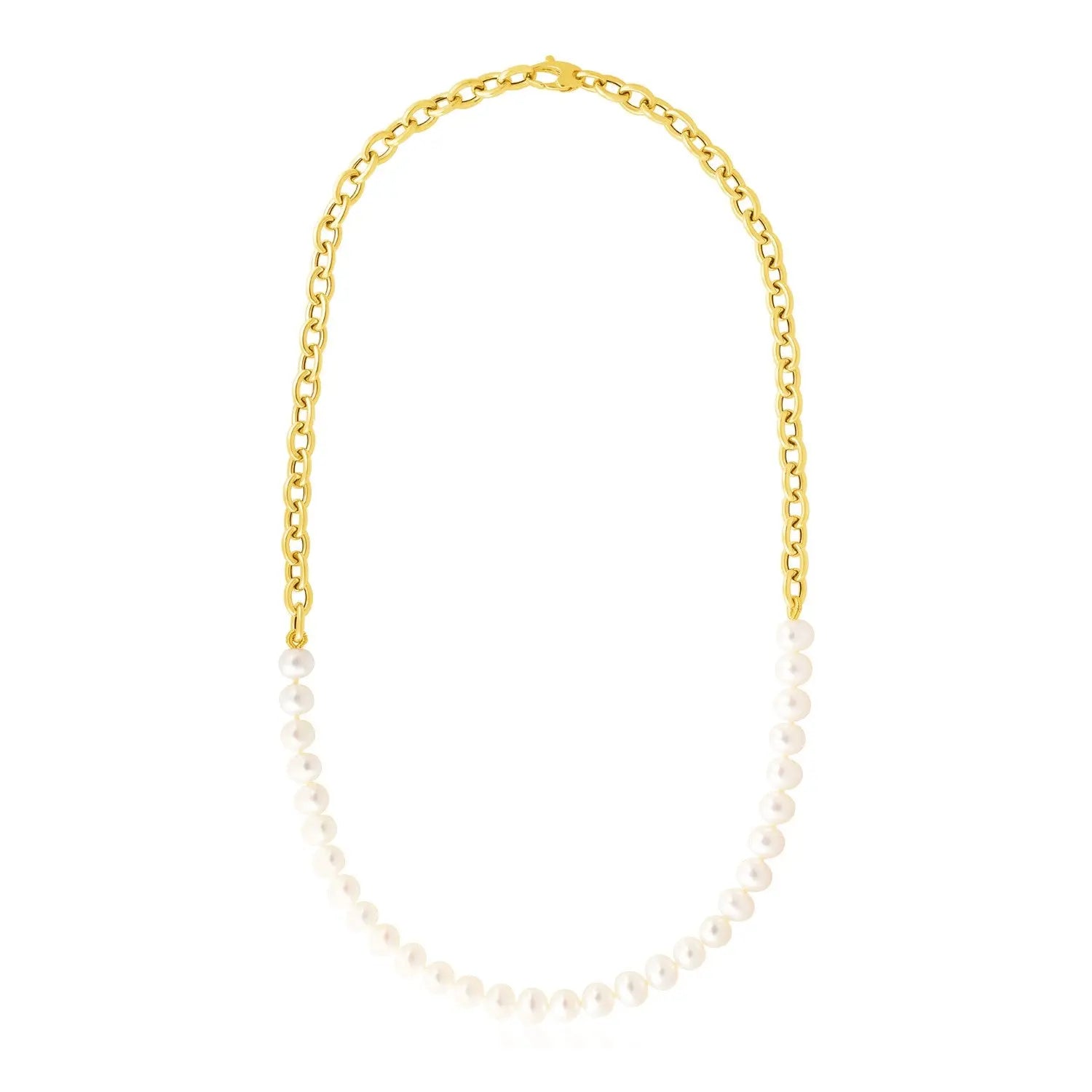 14k Yellow Gold Oval Chain Necklace with Pearls RCJ