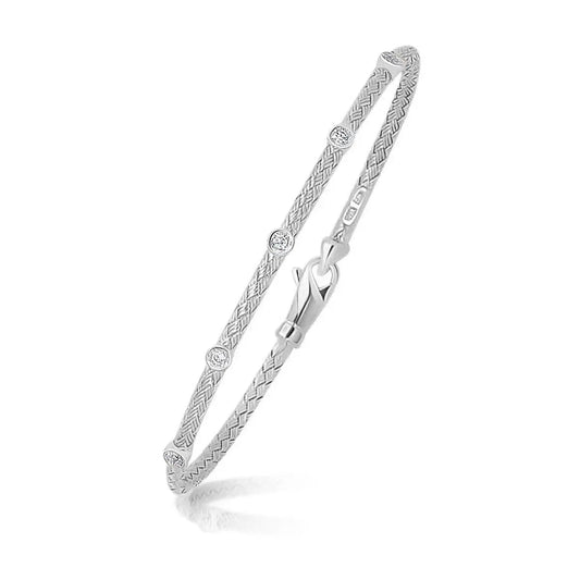 14k White Gold Diamond Accent Station Basket Weave Bracelet (3.00 mm)Monde Trend