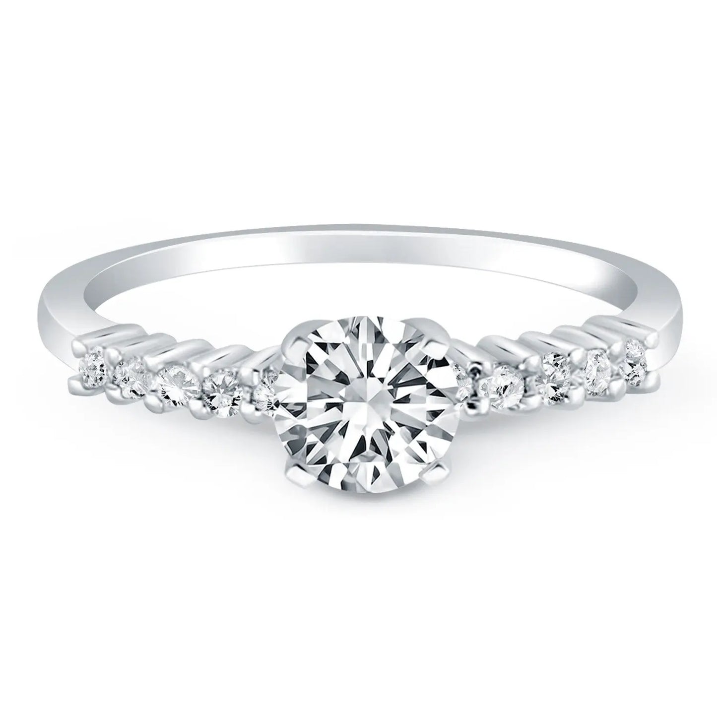 14k White Gold Shared Prong Accent Diamond Engagement Ring RCJ