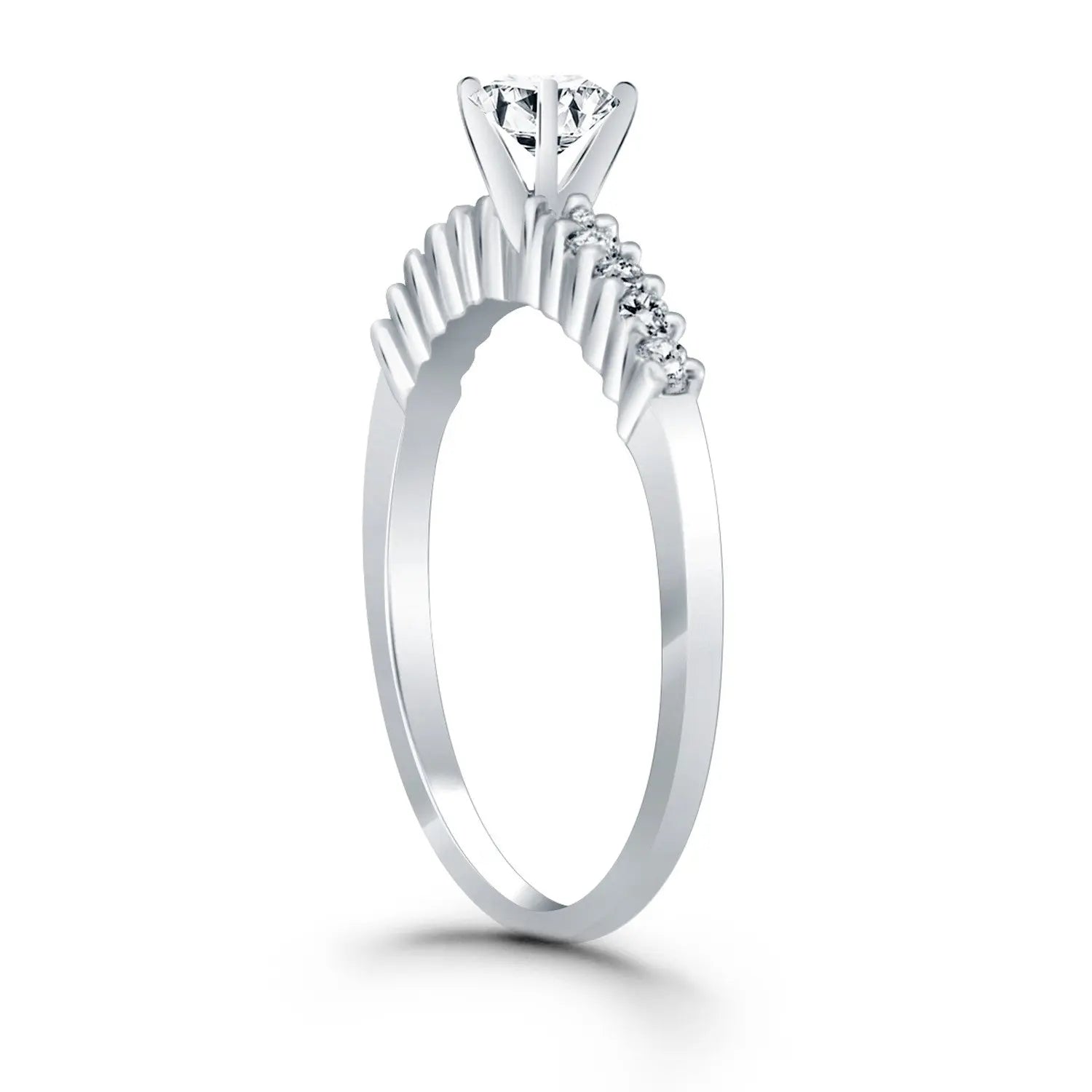 14k White Gold Shared Prong Accent Diamond Engagement Ring RCJ