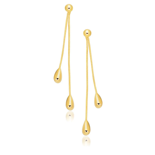 14k Yellow Gold Double Drop Long Earrings RCJ