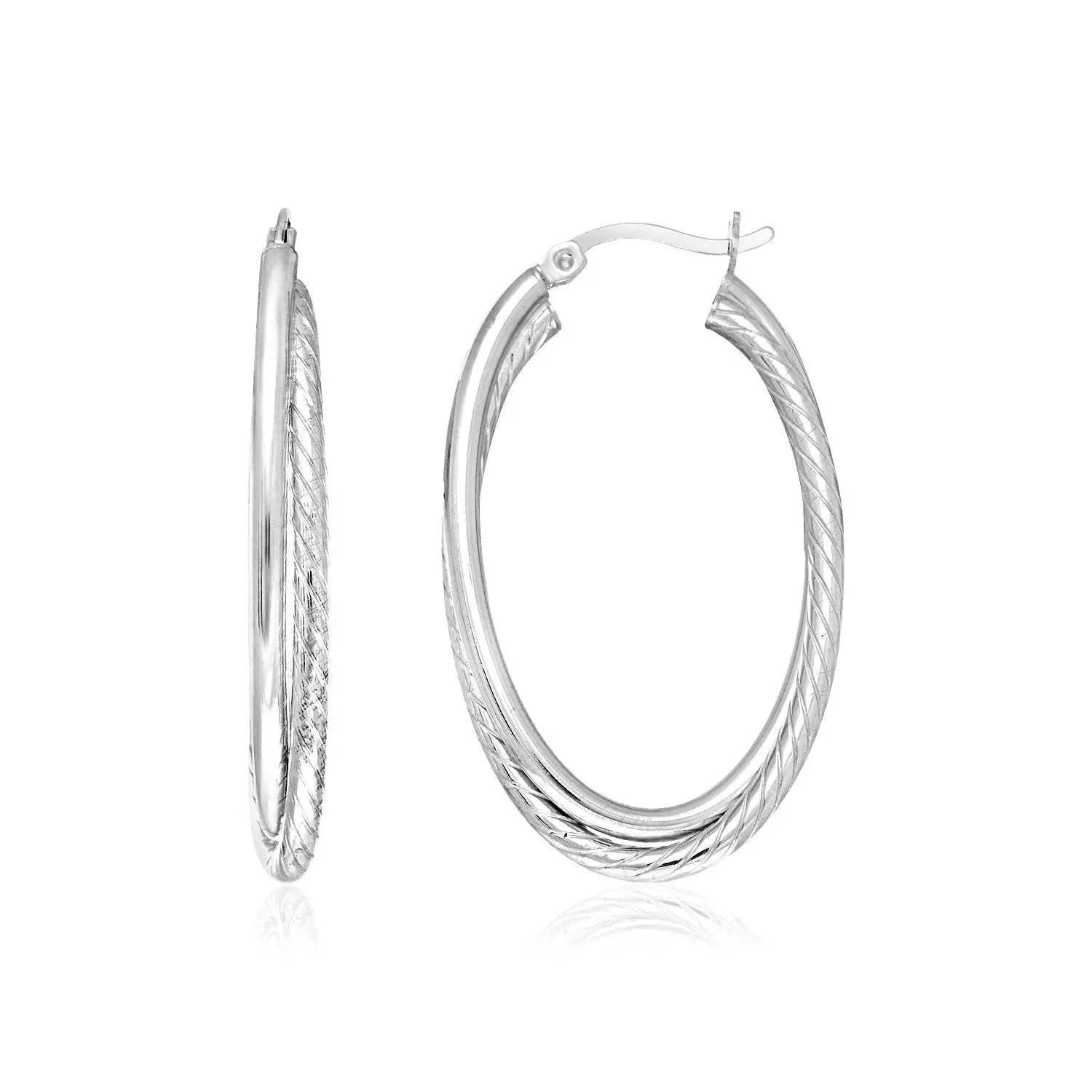 Sterling Silver Oval Twisted Tube Hoop Earrings RCJ