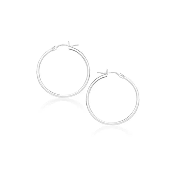 14k White Gold Polished Hoop Earrings (2x20mm) RCJ