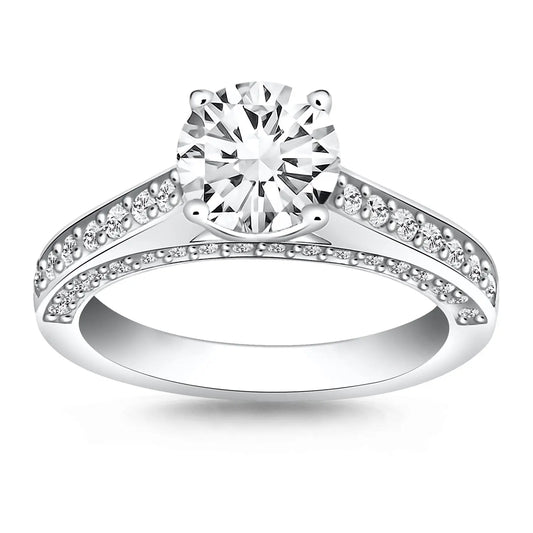 14k White Gold Pave Diamond Cathedral Engagement RingMonde Trend