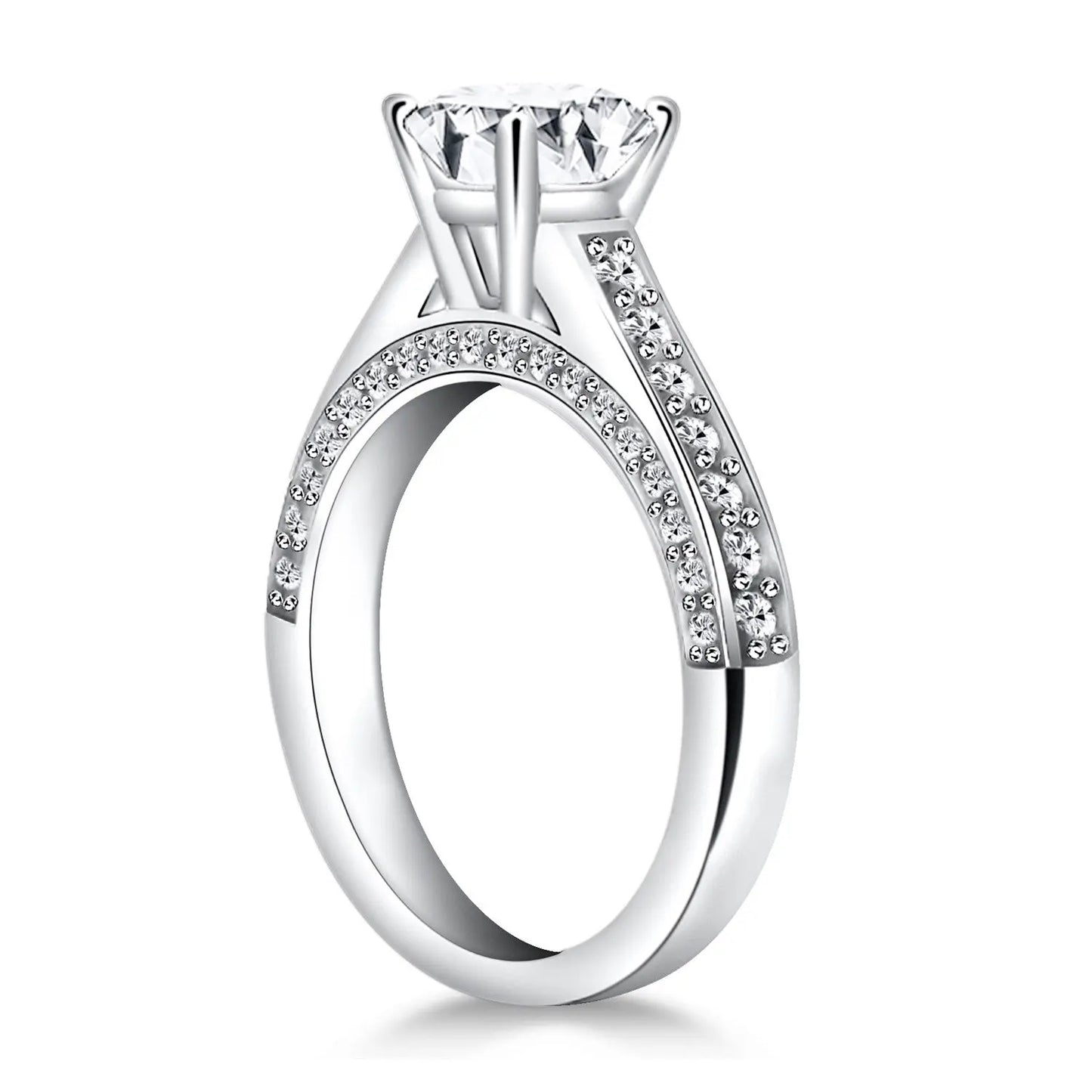 14k White Gold Pave Diamond Cathedral Engagement RingMonde Trend