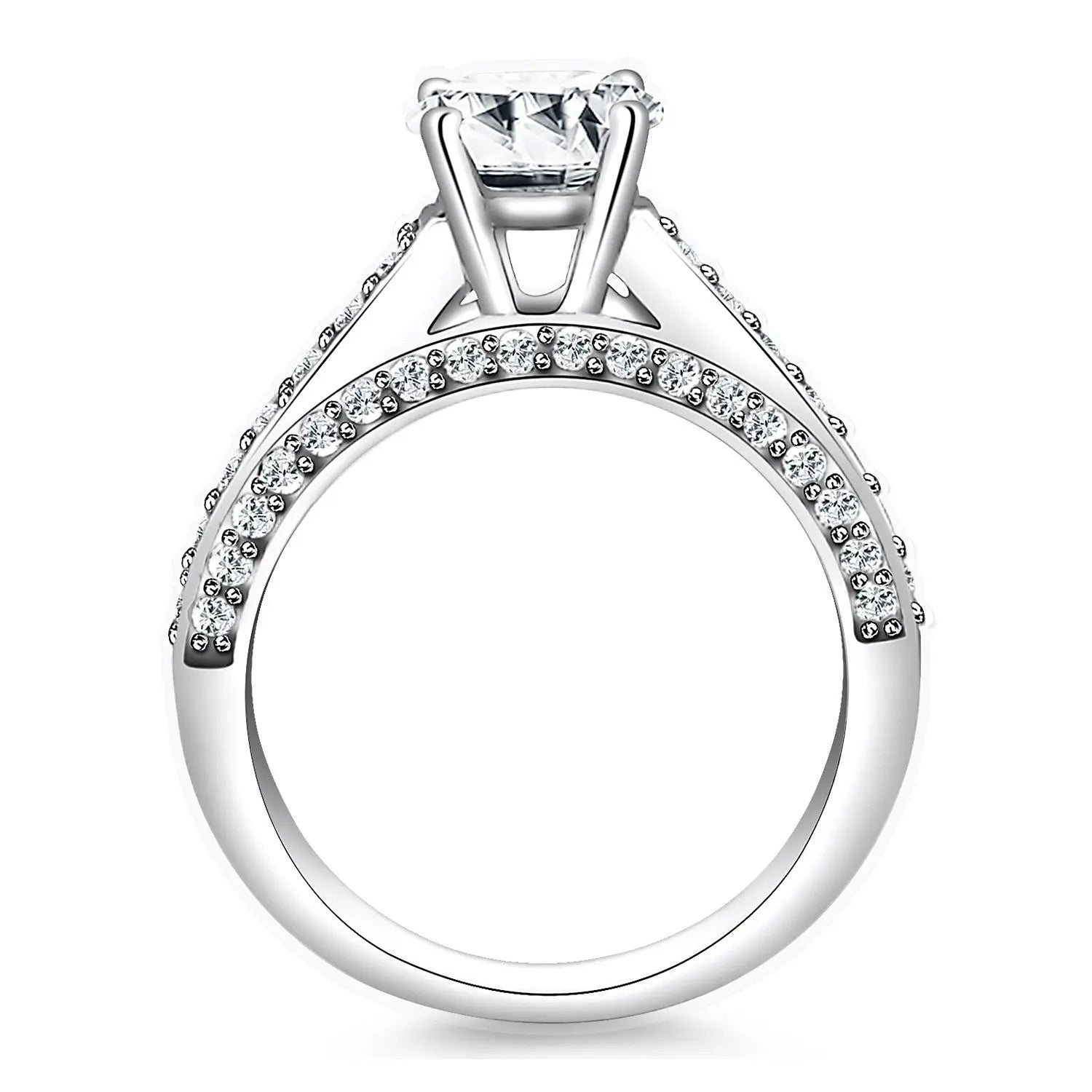 14k White Gold Pave Diamond Cathedral Engagement RingMonde Trend