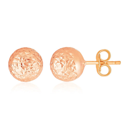 14k Rose Gold Ball Earrings with Crystal Cut Texture(7mm)Monde Trend